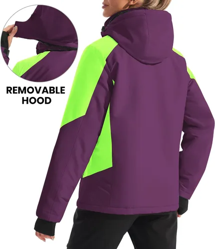 Miniatura 4 de Ewedoos Chaquetas de esquí de nieve para mujer con capucha desmontable resistente al viento, chaqueta de snowboard para mujer, abrigos de invierno