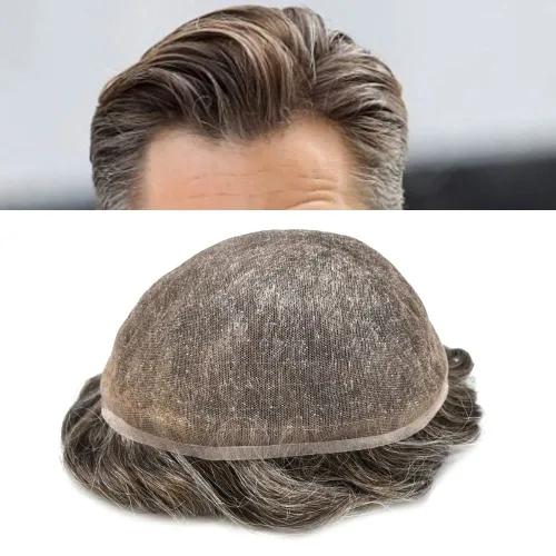 Miniatura 16 de PUNRU HAIR Completo Swiss Lace Toupee para hombres Sistema de cabello humano real Sistema de reemplazo de cabello humano para hombre Toupee