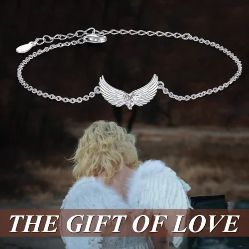 Miniatura 5 de YFN - Pulsera de alas de ángel de la guarda de plata de ley con forma de corazón para mujeres y niñas