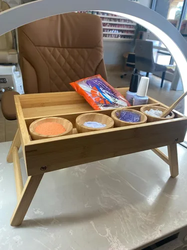 Miniatura 6 de Bandeja de spa de pedicura con patas hecha de bambú 12.2 in x 8.3 in x 2.0 in (patas 5.3 in)