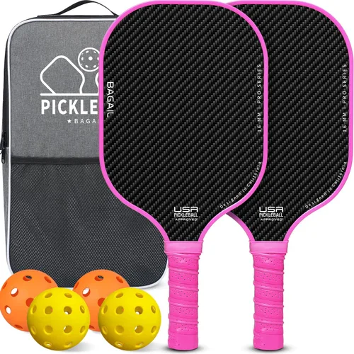 Miniatura 13 de BAGAIL Palas de pickleball aprobadas por USAPA, juego de pickleball de superficie de fibra de vidrio, raquetas ligeras con 4 bolas, 1 bolsa, Negro