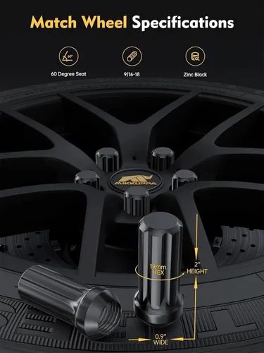 Miniatura 2 de MIKKUPPA 20 tuercas de llanta 9/16-18 – Reemplazo para Ram 1500 1994-2011, Dodge Dakota 2005-2010, rueda Durango 2004-2009, negro 7 estriado