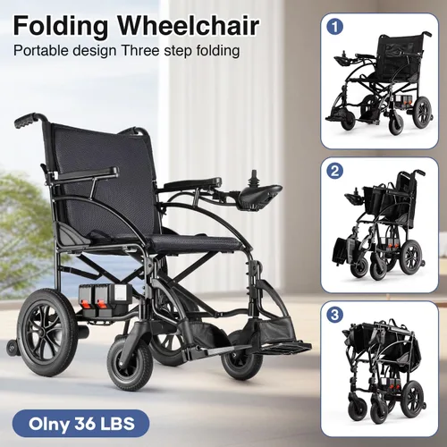 Miniatura 5 de SLF30 Sillas de ruedas eléctricas para adultos, silla de ruedas motorizada plegable y duradera con asiento de 19 pulgadas y soporta hasta 300 libras