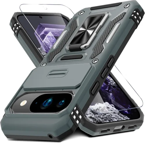 Miniatura 15 de DEERLAMN Funda para Google Pixel 8 con cubierta deslizante para cámara + protector de pantalla (1 paquete), soporte de anillo giratorio grado