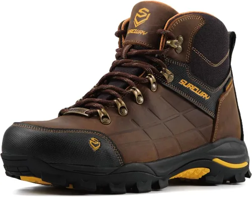 Miniatura 8 de SUREWAY Botas de trabajo para hombre de 6 pulgadas, suaves, impermeables, ligeras, impermeables, de cuero, con cordones, resistentes al