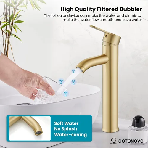 Miniatura 6 de gotonovo Grifo para Lavabo Vessel Grifo de Baño Moderno de 1 Orificio Montaje en Cubierta Lavatorio Tocador Grifo Mezclador de Una Sola Manija