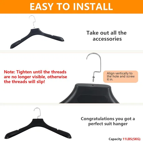 Miniatura 7 de DEDU Perchas de traje para hombres, paquete de 40 perchas extra anchas antideslizantes de ancho 17.7 pulgadas, perchas de plástico grueso negro