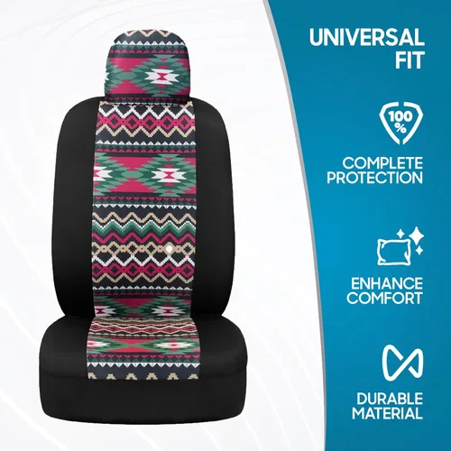 Miniatura 3 de BDK Fundas de asiento de coche Pink Inca para asientos delanteros, paquete de 2 - Juego de fundas de asiento delantero con estampado geométrico