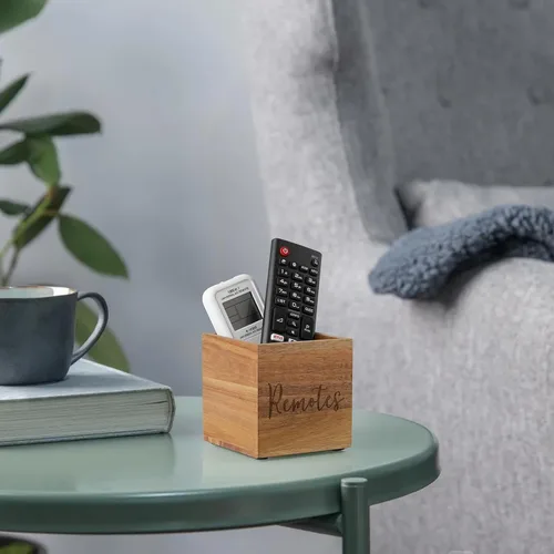 Miniatura 7 de DRASTAR Acacia Soporte para control remoto, soporte remoto de TV de madera, pequeño organizador de almacenamiento remoto, organizador de control