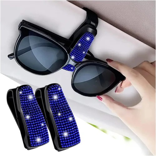 Miniatura 9 de Turcee Juego de 2 soportes para lentes de sol con diamantes de imitación brillantes para visera de automóvil con esponja antiarañazos, decoración