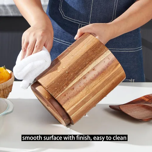 Miniatura 6 de Soporte para utensilios de madera de acacia para encimera de cocina, giratorio de 360° de 7.2 pulgadas, recipiente de madera para utensilios