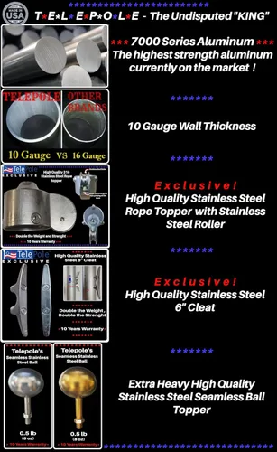 Miniatura 8 de Manufacturing Inc Mástil seccional de aluminio 7000-T8, diámetro de tubo de 2.75 pulgadas y aluminio de calibre 10, fabricado en los Estados Unidos