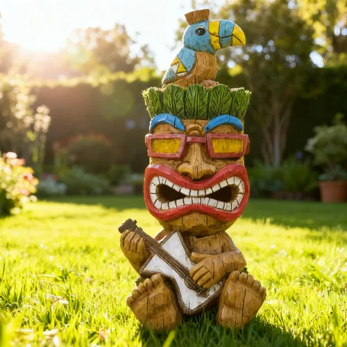 Miniatura 10 de Estatua de Tiki para exteriores con decoración de tortuga, figura de jardín con energía solar, arte Tiki para Tiki bar, patio trasero, jardín