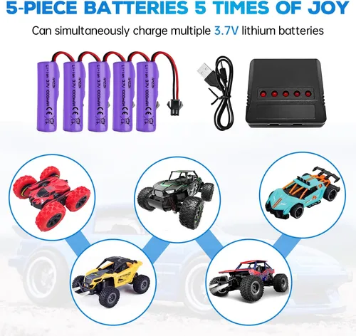 Miniatura 2 de 5 unidades 3.7 V 1000 mAh Lipo batería con cargador 5 en 1 RC Toy Car Battery SM-2P Plug para TB202 TB201 TM201 TM202 TC141 DE35 DE38 DE40 DE50 RC