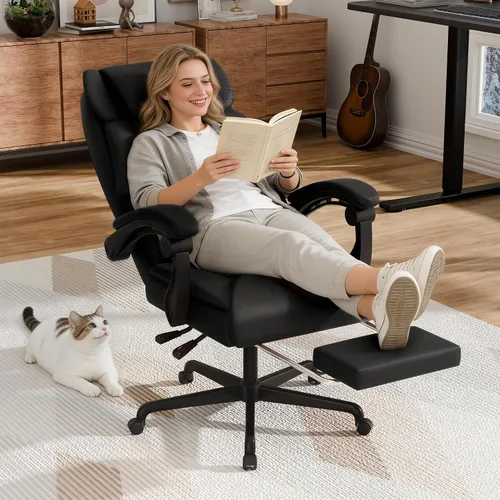 Miniatura 2 de Furmax Silla de oficina de masaje con reposapiés, 6 puntos de vibración, 400 libras, silla de oficina grande y alta para personas pesadas, silla