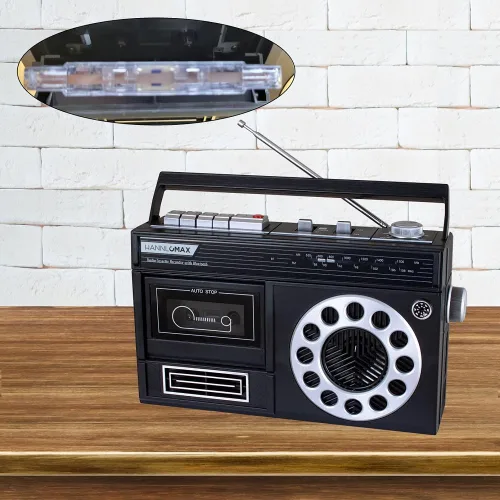 Miniatura 6 de HANNLOMAX HX-601K Grabadora portátil de casete de radio AM/FM con Bluetooth, grabaciones desde micrófono o radio incorporado, conector para Negro