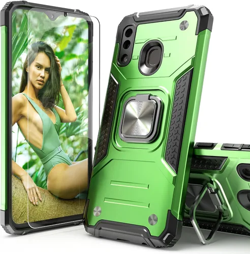 Miniatura 14 de Funda para Galaxy A20 con protector de pantalla, a prueba de golpes, a prueba de caídas, ajuste delgado, con soporte de automóvil, cubierta Negro