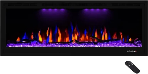 Miniatura 9 de Lujosa chimenea eléctrica de 74 pulgadas, calentador de chimenea empotrado en pared y empotrado en pared, color de llama ajustable y luz superior