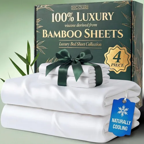 Miniatura 34 de DECOLURE Juego de sábanas 100% viscosa derivada de bambú, tamaño individual, sábanas de lujo de 4 piezas de enfriamiento natural, juego de cama