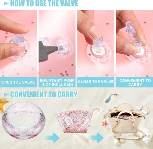Miniatura 3 de Zhanmai 6 unidades de flotadores inflables de piscina con purpurina, anillo de natación transparente, para despedida de soltera, tubo