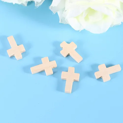 Miniatura 7 de 100 piezas de artesanía de cruz de madera DIY mini dijes de cruz sosteniendo la cruz para regalos de fiesta religiosa domingo fabricación de joyas