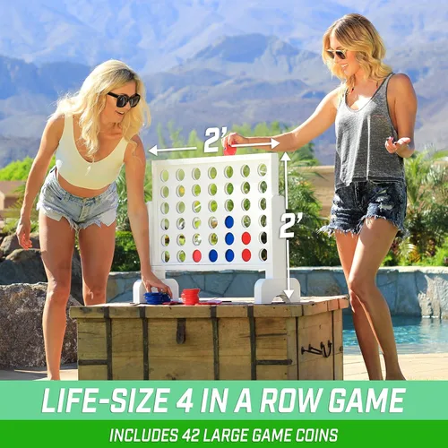 Miniatura 2 de GoSports Juego 4 en fila gigante con funda transportadora – 2 pies de ancho – fabricado en madera