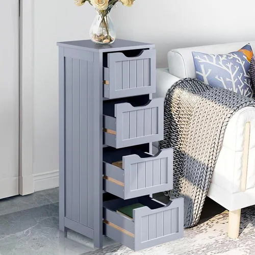 Miniatura 5 de Topeakmart Armario de madera con 4 cajones, armario de pasillo organizador de almacenamiento independiente para baño/cocina/sala de estar, gris