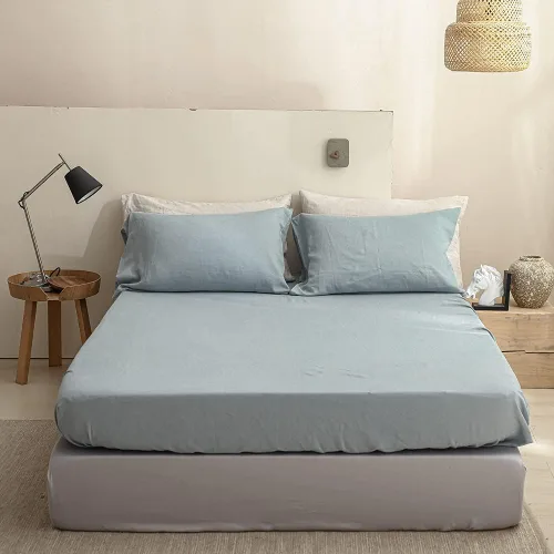 Miniatura 9 de Sábana bajera ajustable 100 % lino lavado a la piedra, color sólido (1 pieza) funda de colchón de 14 pulgadas de profundidad suave, natural y Azul