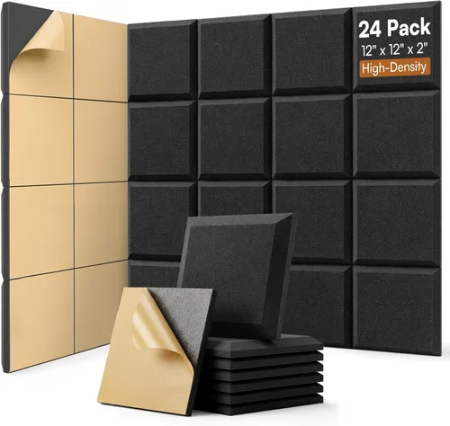 Miniatura 25 de SODOCT - Paquete de 12 paneles acústicos grandes, 47.2 x 23.6 x 0.4 pulgadas, paneles a prueba de sonido para paredes, paneles de absorción de Negro