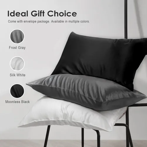 Miniatura 7 de Juego de 2 fundas de almohada de seda de morera pura, tamaño estándar con cremallera, grado 6A, 19 mommes, 600 hilos, suave, refrescante, agradable