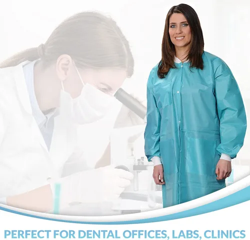 Miniatura 5 de 10 abrigos de laboratorio desechables Abrigo de laboratorio reutilizable duradero de 1.76 oz SMS hasta la rodilla con puños y bolsillos de punto