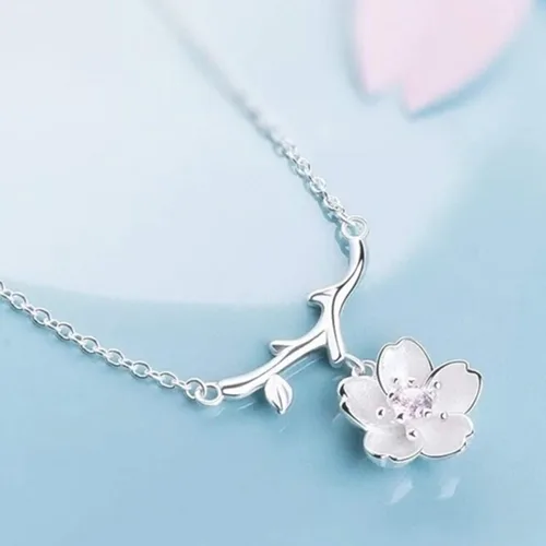 Miniatura 4 de SEniutarm Collares para mujeres y niñas Flores de cerezo flores ramas de árbol colgante collar mujer elegante joyería colgante cadena de San