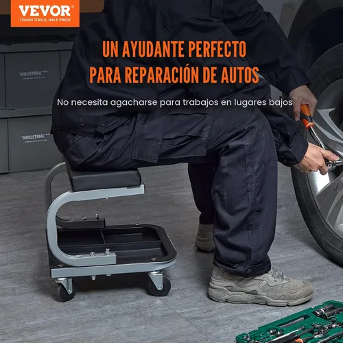 Miniatura 2 de VEVOR: asiento rodante tipo enredadera para garaje/taller, taburete rodante acolchado con capacidad de 250 libras con bandeja de almacenamiento