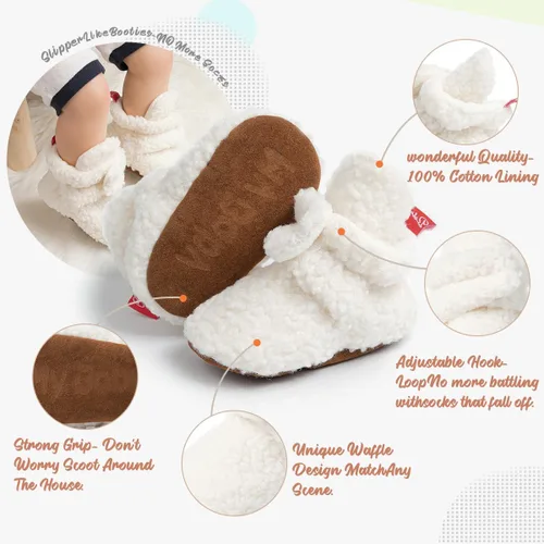 Miniatura 80 de Botines de forro polar para bebés, niños y niñas, pantuflas antideslizantes con agarre suave, zapatos de calcetín para recién nacidos, cuna