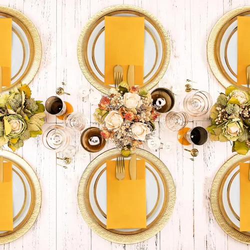 Miniatura 2 de KAMMAK Servilletas de Cena Desechables Naranja-Amarillo Como Tela de Papel con Bolsillo Paquete de 100 Servilletas de Boda Recepción Toallas de Mano