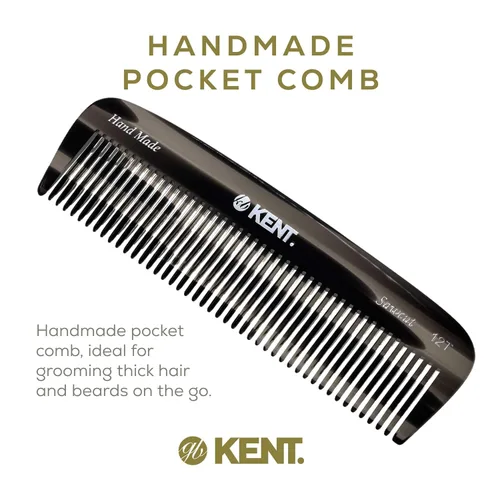 Miniatura 3 de Kent Peine de dientes anchos 12T G, peine desenredante de cabello, peine de bolsillo hecho a mano para cabello grueso, rizado, ondulado, peine