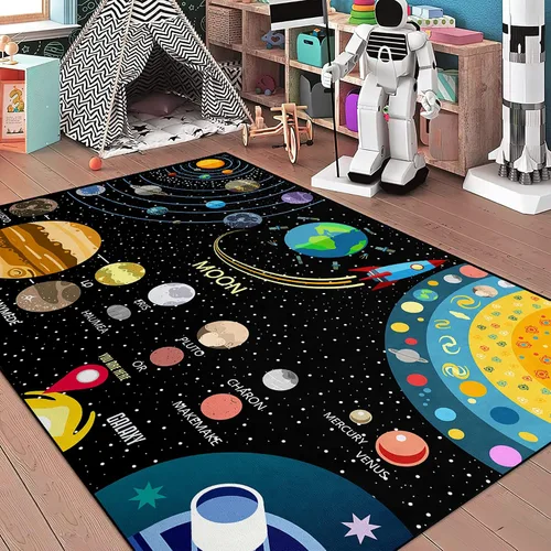 Miniatura 15 de Alfombras espaciales para dormitorio, alfombra Galaxy para habitación de niños, alfombras para sala de juegos, alfombra del sistema solar, 2 x 3 pies