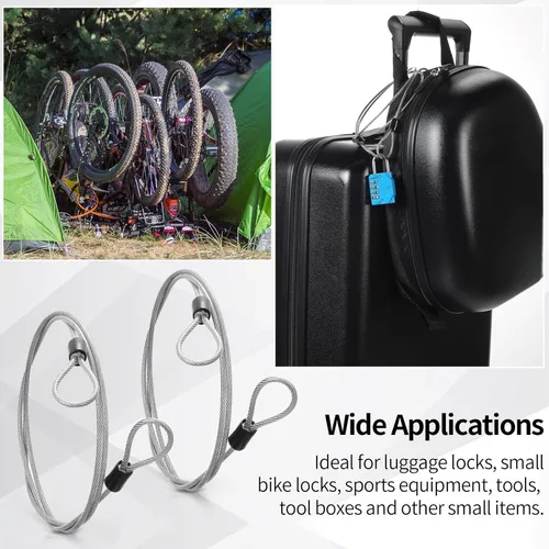 Miniatura 7 de Paquete de 12 cables de seguridad para equipaje con bucles de 4 pies y 0.118 in recubierto de acero trenzado para bicicleta, cable de doble bucle