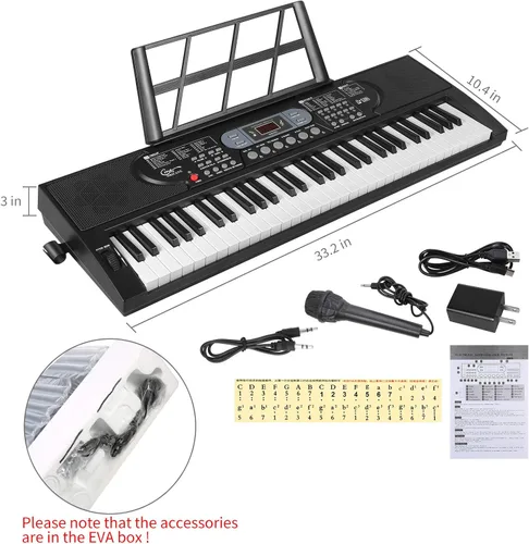 Miniatura 7 de Teclado de piano iluminado para principiantes, adultos, adolescentes, niños, teclado electrónico de música de 61 teclas con modos de enseñanza