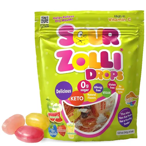 Zollipops Sour Drops, caramelo sin azúcar con xilitol, gotas de caramelo duro sin colorantes - Keto y diabéticos, golosinas aprobadas por dentistas