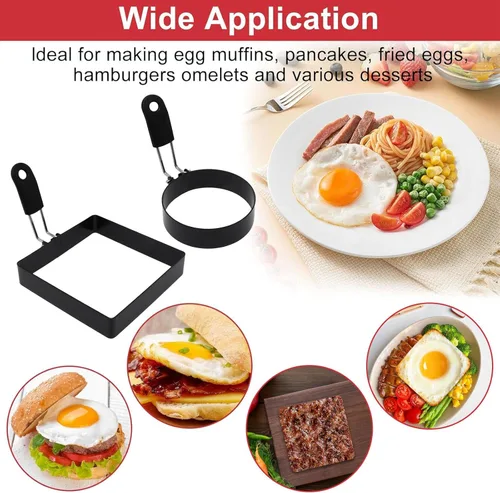Miniatura 7 de 4 Pack Egg Rings for Frying Eggs with Foldable Handle, Stainless Steel Square & Round Egg Shaper, Eggs Mcmuffin Ring Mold for Camping Pancake
