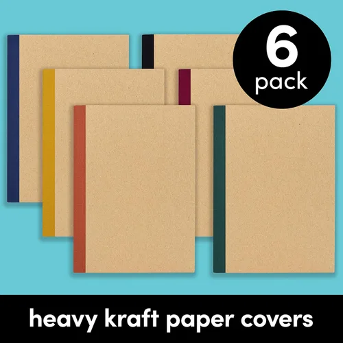 Miniatura 3 de PAPERAGE Paquete de 6 cuadernos de composición, 120 páginas, cubierta de papel kraft con lomo de tono de joya, papel rayado con rayas Tonos