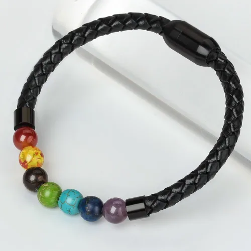 Miniatura 6 de Pulsera de cuentas de cuero genuino con cierre magnético de 8.5 pulgadas