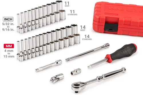Miniatura 2 de TEKTON Juego de llaves de vaso y trinquete de 6 puntos de 1/4 de pulgada con estuche, 56 piezas (5/32-9/16 pulgadas, 4-15 mm) SKT05303