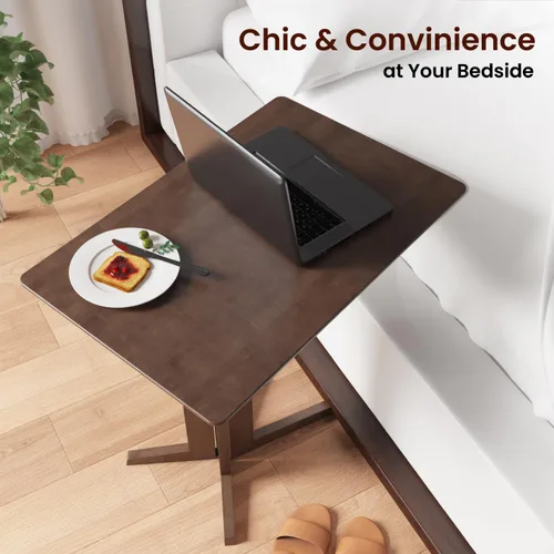 Miniatura 6 de Mesa de bambú en forma de C con ruedas - Escritorio multifuncional para sofá y laptop, bandeja decorativa para sala de estar y dormitorio, mesa