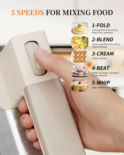 Miniatura 2 de Hand Mixer, 5-Speed Electric Mixer Handheld With 200W Turbo Ultra Power, 4 Stainless Steel Accessories Whipping Egg Cream, Lightweight Hand Mixer