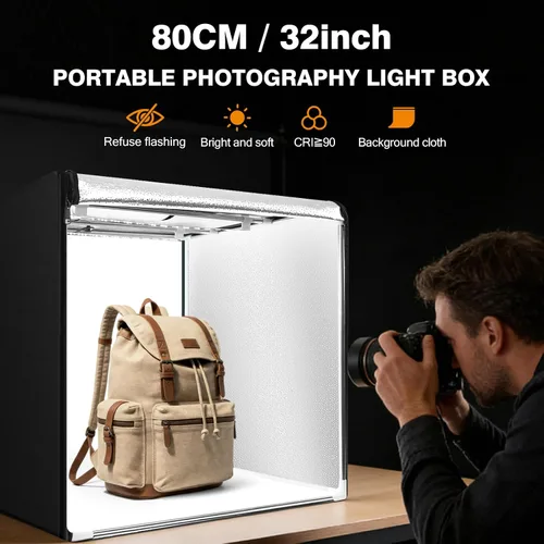 Miniatura 2 de Caja de luz para estudio fotográfico de 32"x32" con 100 LED y 6 fondos de colores, caja de fotos con luces, caja de imagen plegable para fotografía