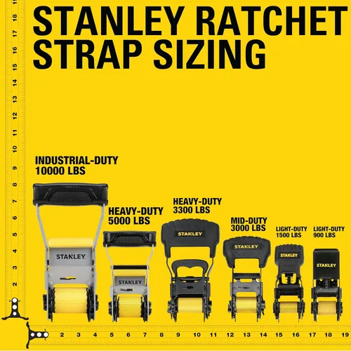 Miniatura 3 de STANLEY S10002-12 Correas de trinquete negras/amarillas de 1" X 12' - Carga de trabajo segura de 500 LBS / Fuerza de rotura de 1,500 LBS, paquete