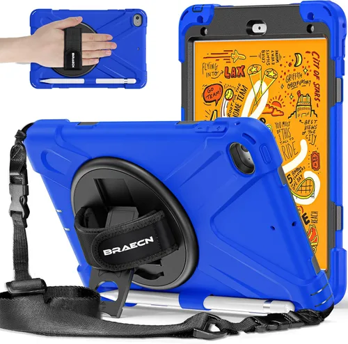 Miniatura 12 de BRAECNstock para Apple iPad mini 5/4 Funda 2019/2015 19,9 cm, Funda Protectora a Prueba de Golpes con Soporte para Lápices, Correa Giratoria