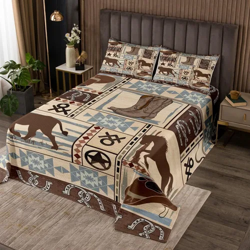 Miniatura 19 de Feelyou Colcha de vaquero occidental, tamaño King, diseño rústico de Texas Star con botas de vaquero, colcha acolchada para niños pequeños, diseño